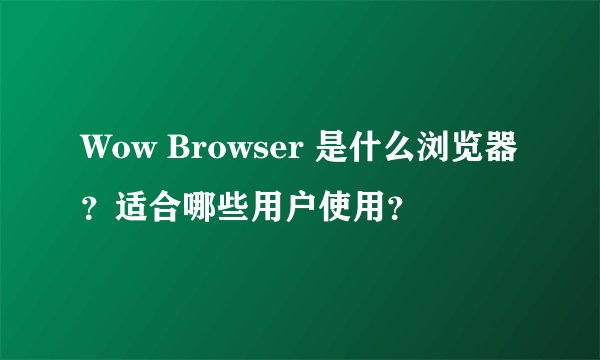 Wow Browser 是什么浏览器？适合哪些用户使用？