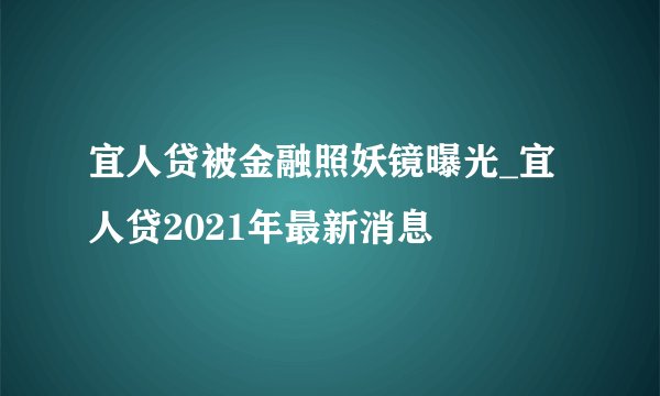 宜人贷被金融照妖镜曝光_宜人贷2021年最新消息