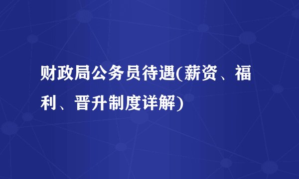 财政局公务员待遇(薪资、福利、晋升制度详解)