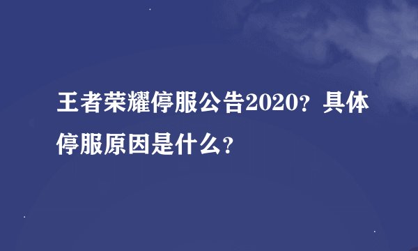 王者荣耀停服公告2020？具体停服原因是什么？