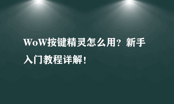 WoW按键精灵怎么用？新手入门教程详解！