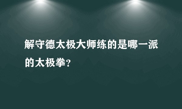 解守德太极大师练的是哪一派的太极拳？
