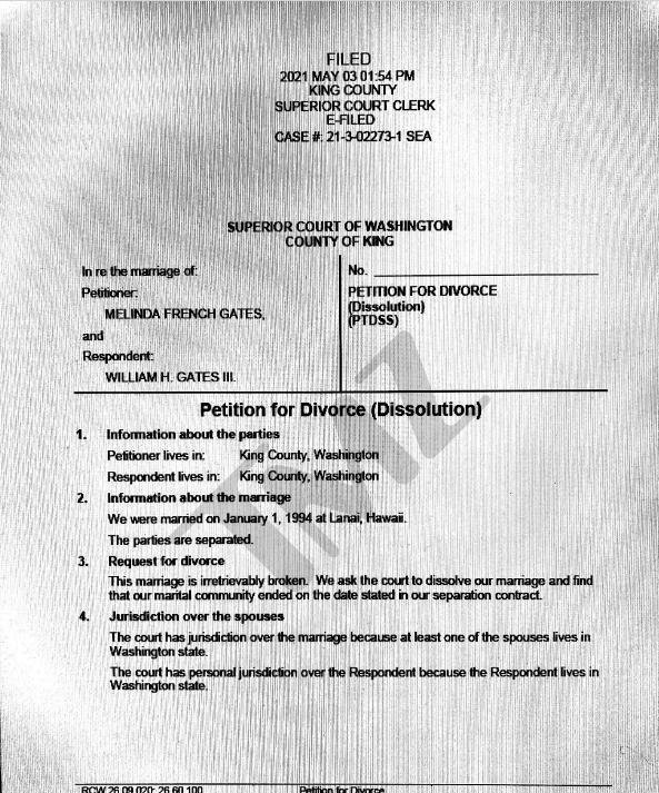 盖茨夫妇离婚由梅琳达提起申请