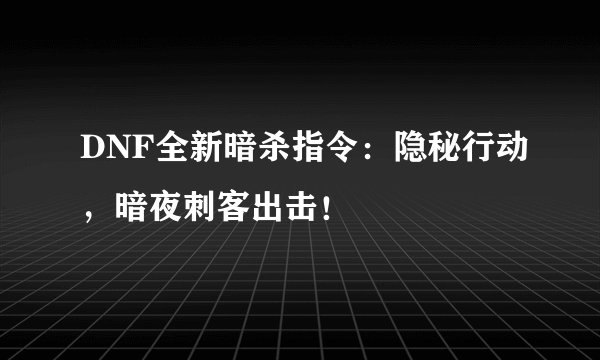 DNF全新暗杀指令：隐秘行动，暗夜刺客出击！