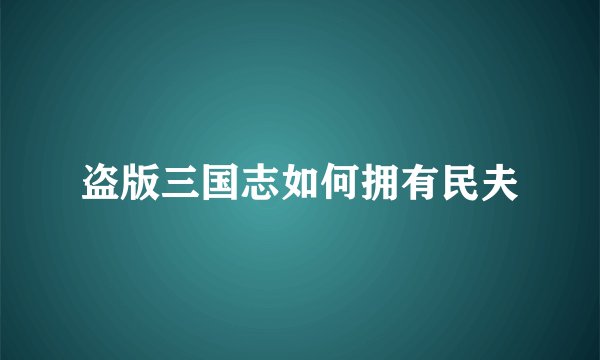 盗版三国志如何拥有民夫