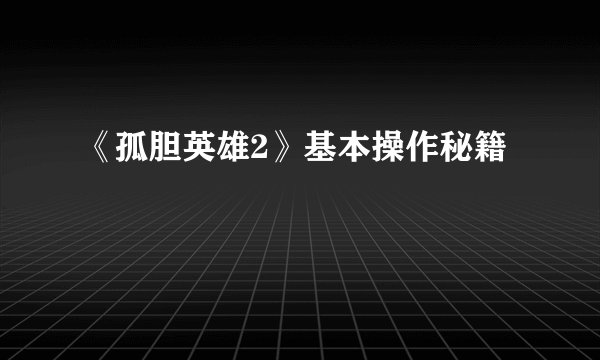《孤胆英雄2》基本操作秘籍