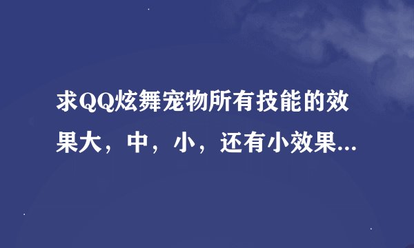 求QQ炫舞宠物所有技能的效果大，中，小，还有小效果加什么，加多少也要越详细越多分