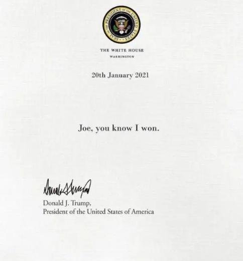 “我还会回来的”！特朗普在白宫留了字条，拜登就职总统首次发声