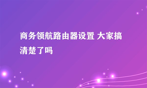 商务领航路由器设置 大家搞清楚了吗