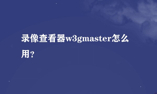 录像查看器w3gmaster怎么用？