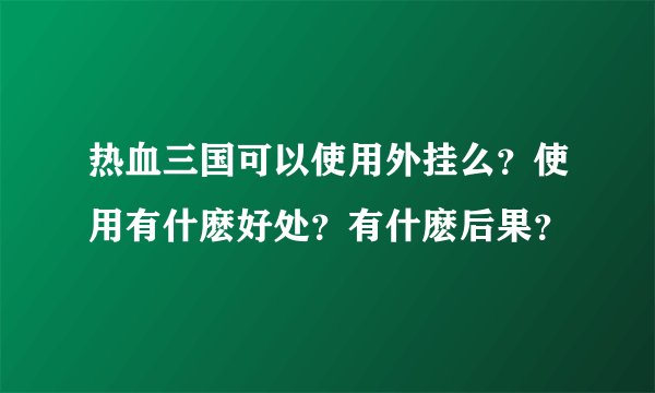 热血三国可以使用外挂么？使用有什麽好处？有什麽后果？