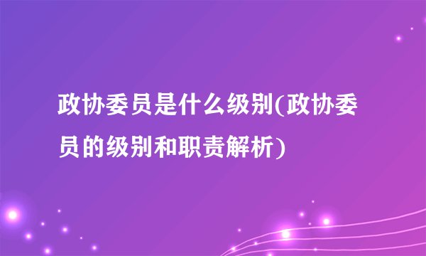 政协委员是什么级别(政协委员的级别和职责解析)