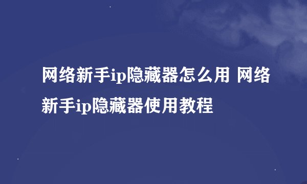 网络新手ip隐藏器怎么用 网络新手ip隐藏器使用教程