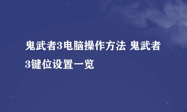 鬼武者3电脑操作方法 鬼武者3键位设置一览