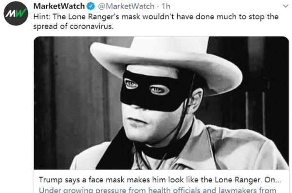 特朗普：我完全支持戴口罩，我戴起来很酷，就像独行侠一样，网友：？？？