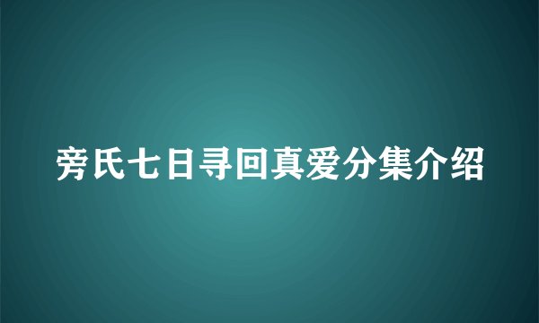 旁氏七日寻回真爱分集介绍