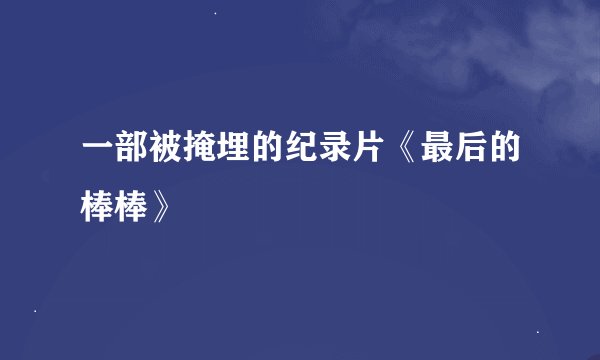 一部被掩埋的纪录片《最后的棒棒》