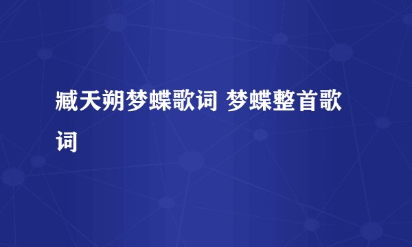 臧天朔梦蝶歌词 梦蝶整首歌词
