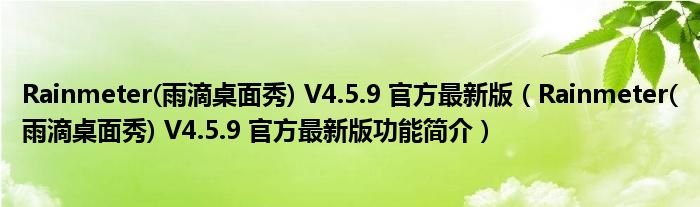 Rainmeter雨滴桌面秀V459官方最新版Rainmeter雨滴桌面秀V459官方最新版功能简介