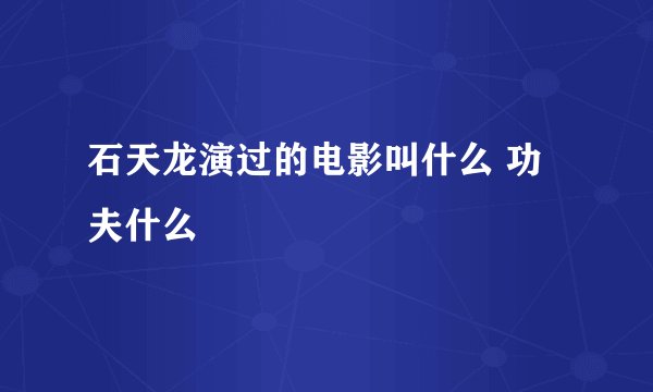 石天龙演过的电影叫什么 功夫什么