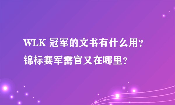 WLK 冠军的文书有什么用？锦标赛军需官又在哪里？