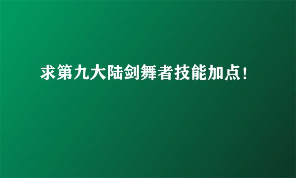 求第九大陆剑舞者技能加点！