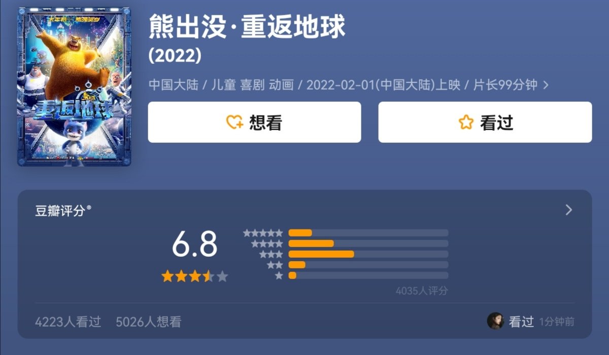 《重返地球》只有6.8分，而《雄狮少年》有8.3分，豆瓣评分合理吗？