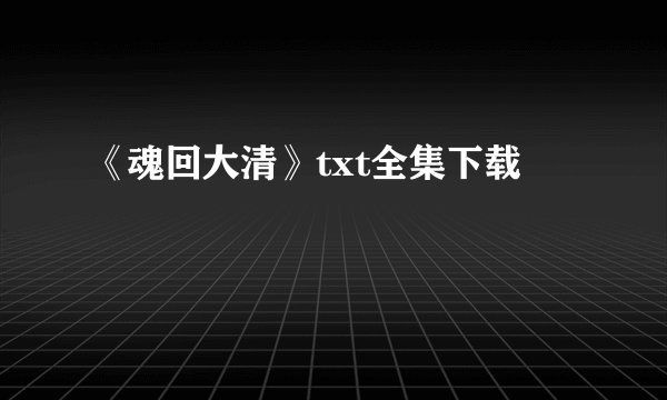 《魂回大清》txt全集下载