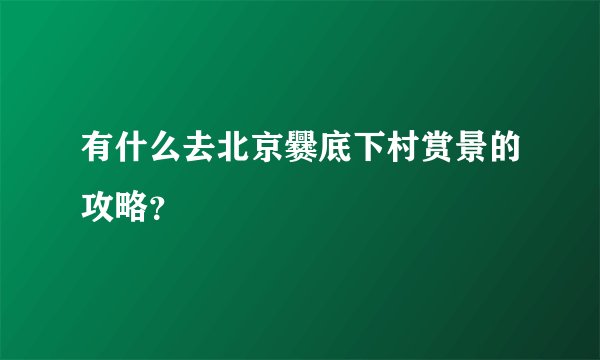 有什么去北京爨底下村赏景的攻略？