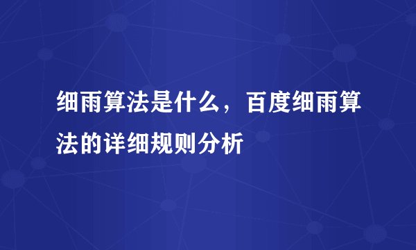 细雨算法是什么，百度细雨算法的详细规则分析