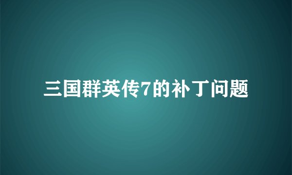 三国群英传7的补丁问题