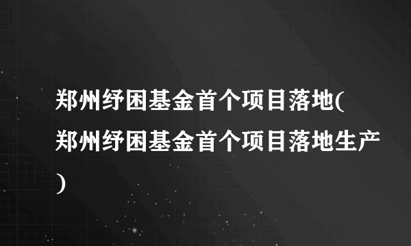 郑州纾困基金首个项目落地(郑州纾困基金首个项目落地生产)