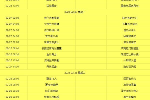 美国职业篮球联赛赛程表