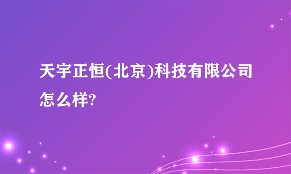 天宇正恒(北京)科技有限公司怎么样?