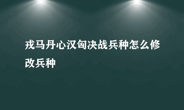 戎马丹心汉匈决战兵种怎么修改兵种