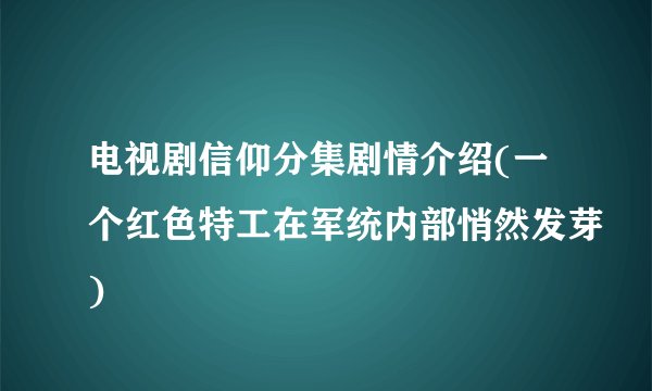 电视剧信仰分集剧情介绍(一个红色特工在军统内部悄然发芽)