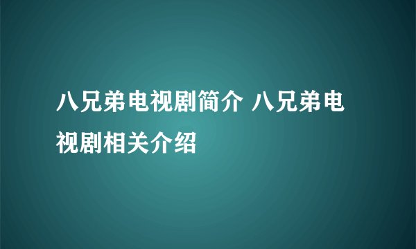 八兄弟电视剧简介 八兄弟电视剧相关介绍