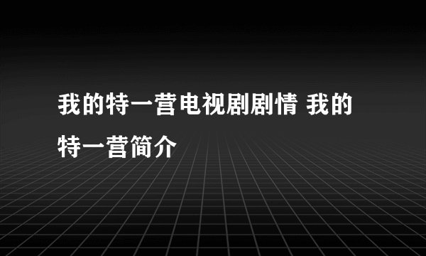 我的特一营电视剧剧情 我的特一营简介