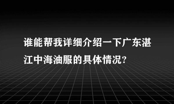 谁能帮我详细介绍一下广东湛江中海油服的具体情况?