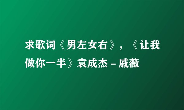 求歌词《男左女右》，《让我做你一半》袁成杰－戚薇