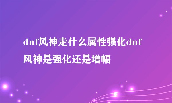 dnf风神走什么属性强化dnf风神是强化还是增幅