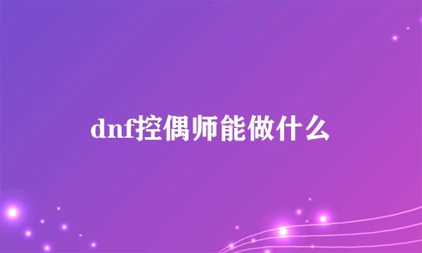 dnf控偶师能做什么