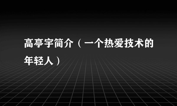 高亭宇简介（一个热爱技术的年轻人）