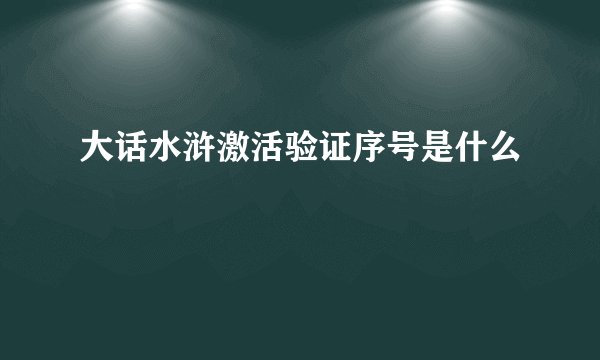 大话水浒激活验证序号是什么