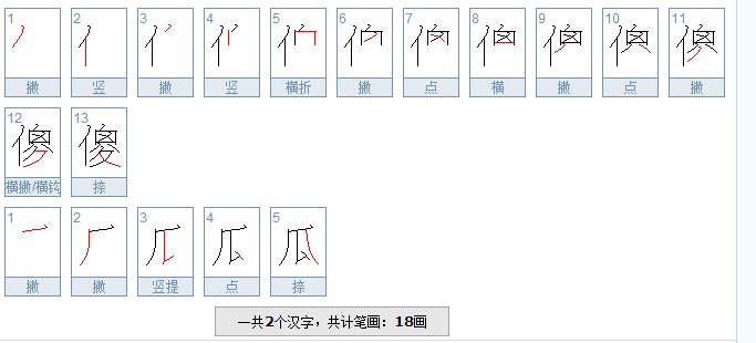 傻瓜二字共几画？
