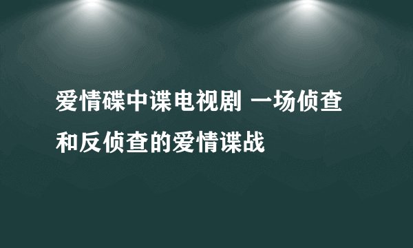 爱情碟中谍电视剧 一场侦查和反侦查的爱情谍战