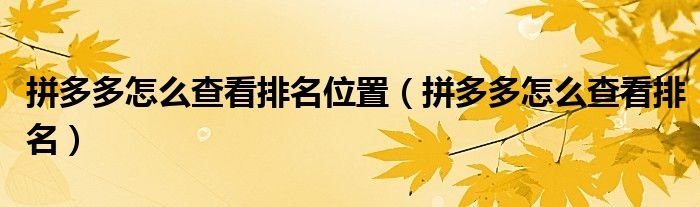 拼多多怎么查看排名位置拼多多怎么查看排名