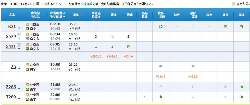北京西至南宁的列车途经站点
