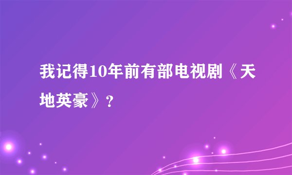 我记得10年前有部电视剧《天地英豪》？