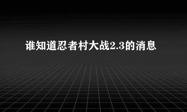 谁知道忍者村大战2.3的消息